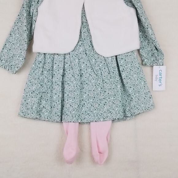 Carters Baby Set 24mo Green Pink Dress Leggings Layette Cotton Floral Print - Picture 4 of 15
